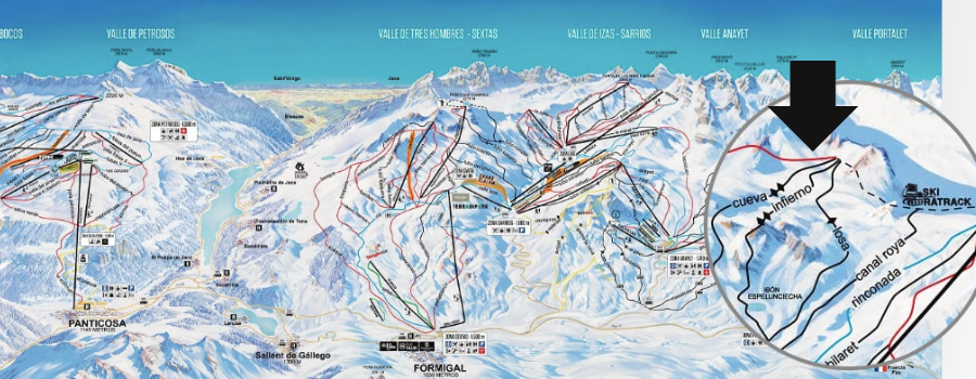 imagen del mapa de la estacion de esqui de formigal donde se encuentra la pista negra infierno