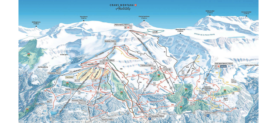 plano de pistas de esqui de crans montana